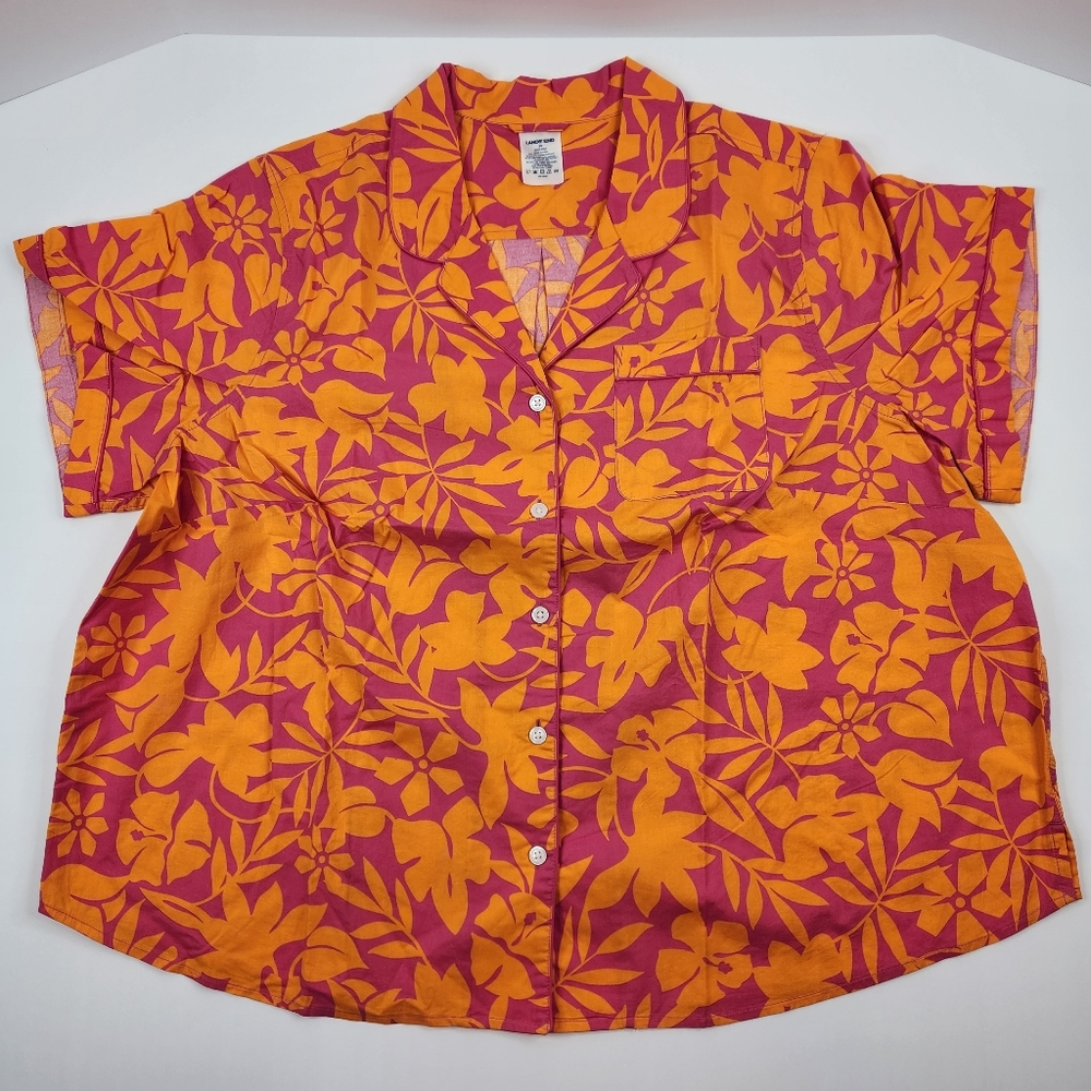 Lands End Short Sleeve Poplin Sleep Shirt Floral Hawaiian Button-Up 2X